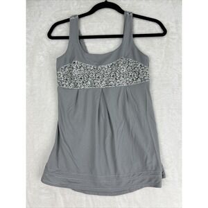 Lululemon Floral Elevate Tank Top With Drawstring Gray Floral Woman's Size 6